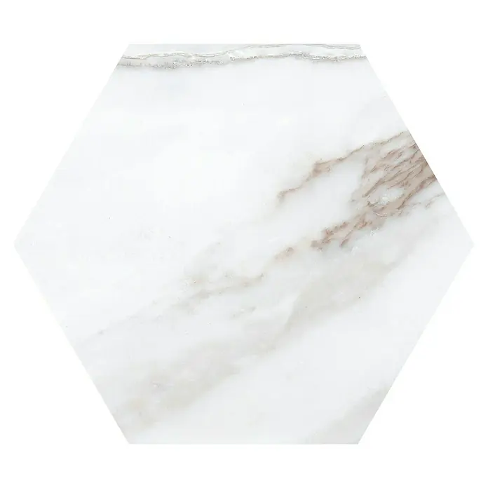 Feinsteinzeugfliese Hexagon Apuan Bianco - 56 x 49 cm, Weiß, Matt - Hexagonale Marmorfliese mit einer subtilen, eleganten Maserung für stilvolle Boden- und Wandgestaltungen.