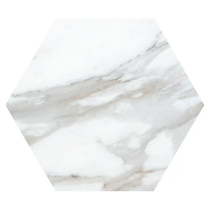 Feinsteinzeugfliese Hexagon Apuan Bianco - 56 x 49 cm, Weiß, Matt - Marmorfliese in sechseckiger Form, ideal für stilvolle Wand- und Bodengestaltung im Innenbereich. Die graue Marmorierung verleiht Eleganz.