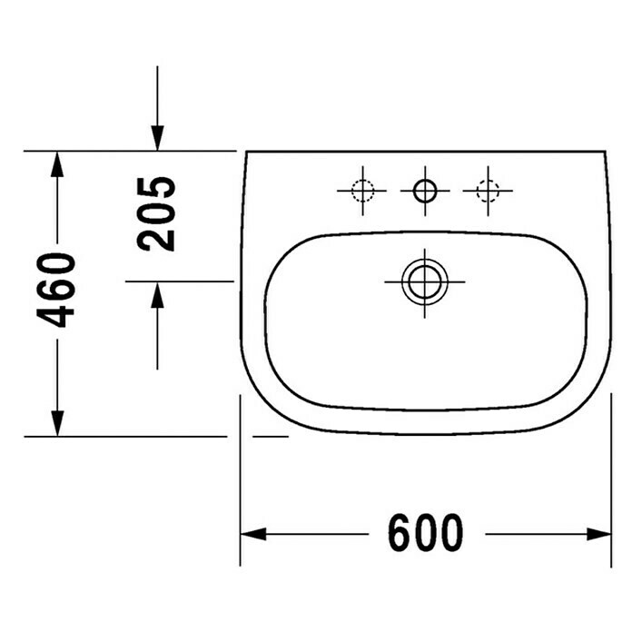 Duravit D-Code Waschtisch60 x 46 cm, Ohne Spezialglasur, Hahnloch: Mitte, Mit Überlauf, Weiß Unknown