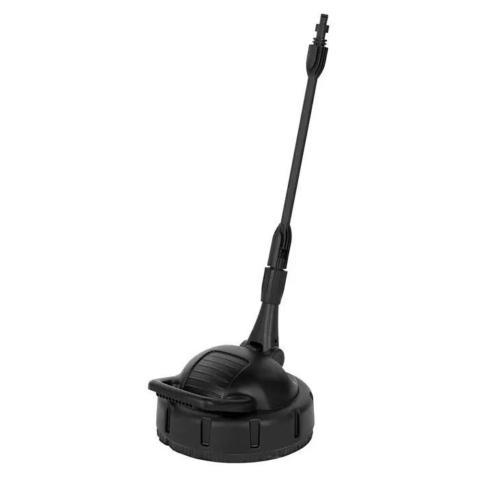 PowerPlus Hidrolimpiadora de alta presión POWXG90430 - 190 bar, 3.100 W, Capacidad de bombeo: 660 l/h - En la foto, un cepillo negro para la limpieza de patios con mango para hidrolimpiadoras, ideal para limpiar espacios exteriores.
