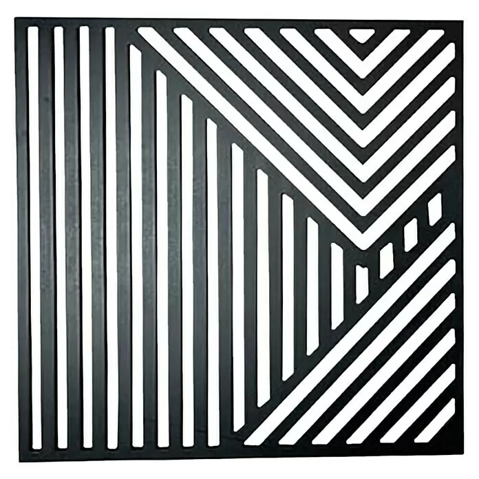 Wandobjekt - Ando I, Schwarz, 77 x 77 cm - Schwarzes geometrisches Paneel mit vertikalen und diagonalen Streifen.