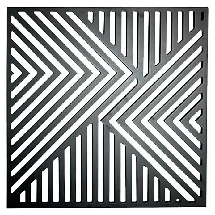 Wandobjekt - Ando II, Schwarz, 77 x 77 cm - Schwarze quadratische Zierplatte mit modernem geometrischem Linienschnittmuster.