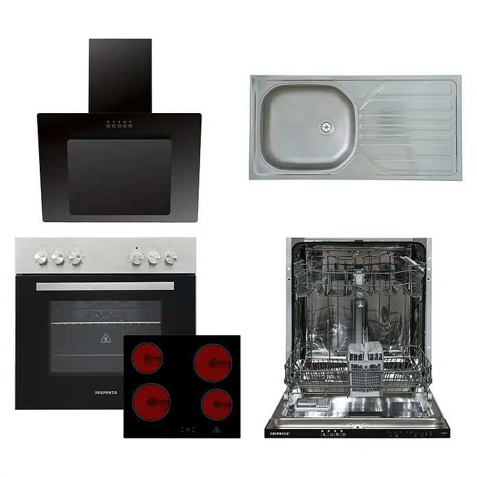 Respekta Cocina compacta Hilde - Ancho: 220 cm, Gris, Se pueden montar de forma intercambiable, Con electrodomésticos - Campana extractora, horno, placa de cocina, fregadero y lavavajillas de la marca Respekta para la cocina.