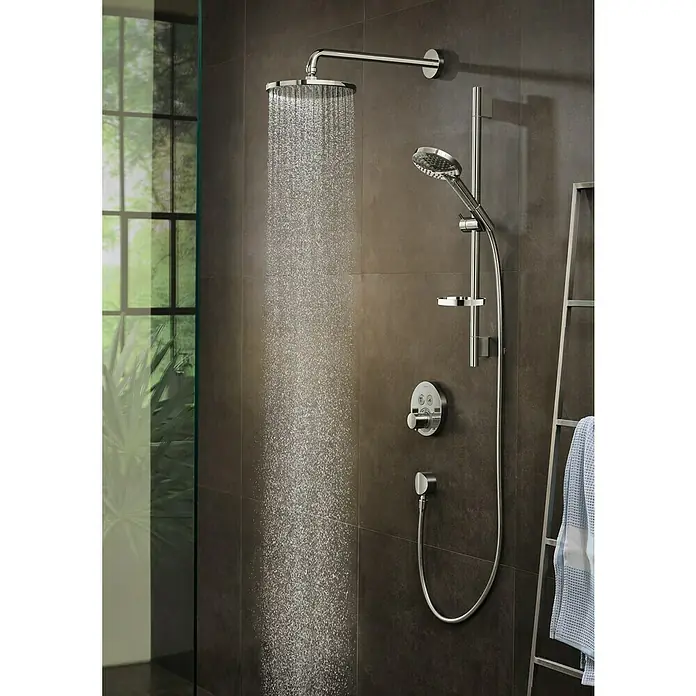 Hansgrohe UP-Thermostatarmatur ShowerSelect S - Rund, Chrom, Glänzend - Duschsystem mit Kopf- und Handbrause in einem modernen Badezimmer. Elegantes Design für ein entspannendes Duscherlebnis.
