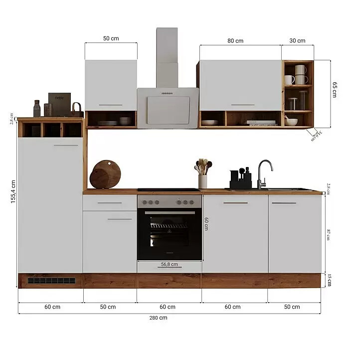 Respekta Küchenleerblock HildeBreite: 280 cm, Grau, Ohne Elektrogeräte