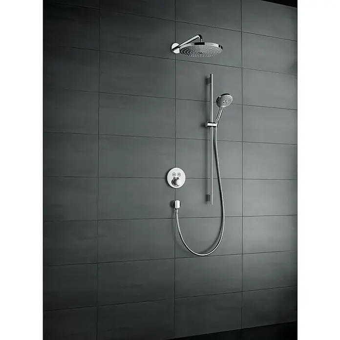 Hansgrohe UP-Thermostatarmatur ShowerSelect S - Rund, Chrom, Glänzend - Elegantes Duschsystem mit Kopf- und Handbrause. Das moderne Design umfasst eine runde Kopfbrause, eine Handbrause und ein Thermostat für ein komfortables Duscherlebnis.