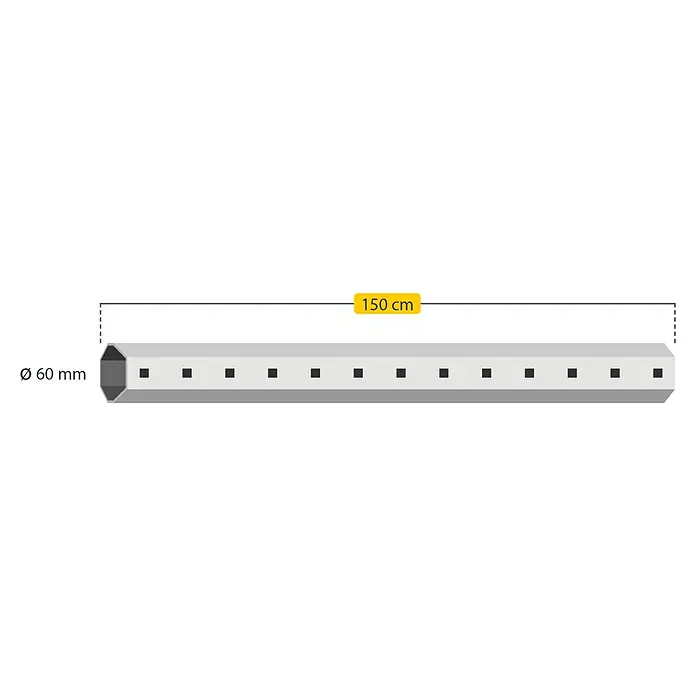 Schellenberg Eje octogonal Maxi - 60 mm x 1,5 m, Apto para: Maxi sistemas de persianas enrollables - Imagen del producto de un tubo LED gris de 150 cm de largo y 60 mm de diámetro, que ofrece una solución de iluminación elegante.