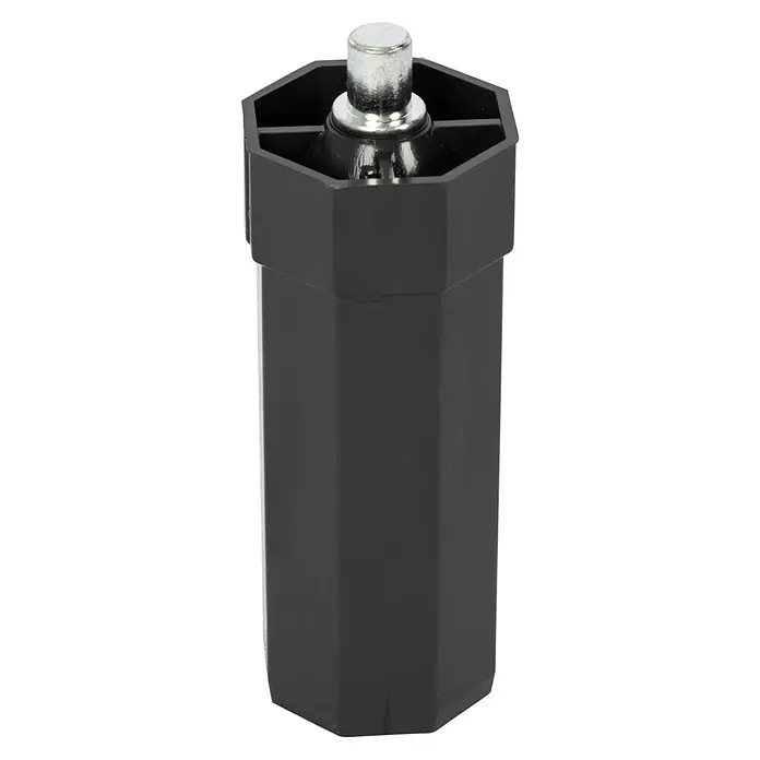 Schellenberg Walzenhülse MiniDurchmesser Achtkantwelle: 40 mm, Länge: 104 mm, Geeignet für: Rollladen-Mini-Systeme - Schwarzer, sechseckiger Möbelfuß mit verstellbarem Metalleinsatz zur individuellen Höhenanpassung. Stabil und funktional.