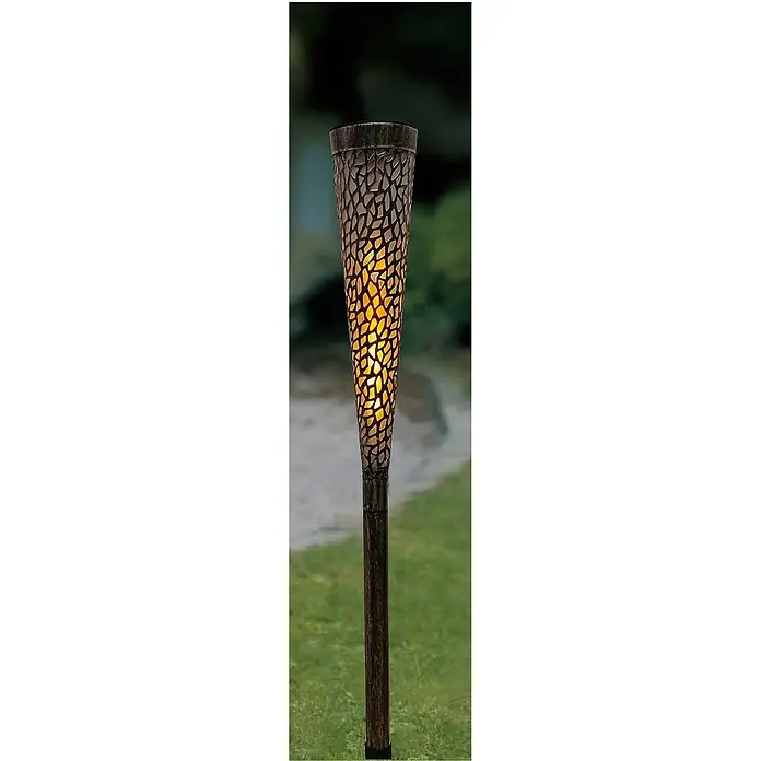 BAUHAUS Solar-Dekoleuchte - Schwarz/Silber, IP44 - Eine dekorative Solar-Gartenfackel mit Mosaikmuster, die warmes Licht spendet und eine stimmungsvolle Atmosphäre erzeugt.