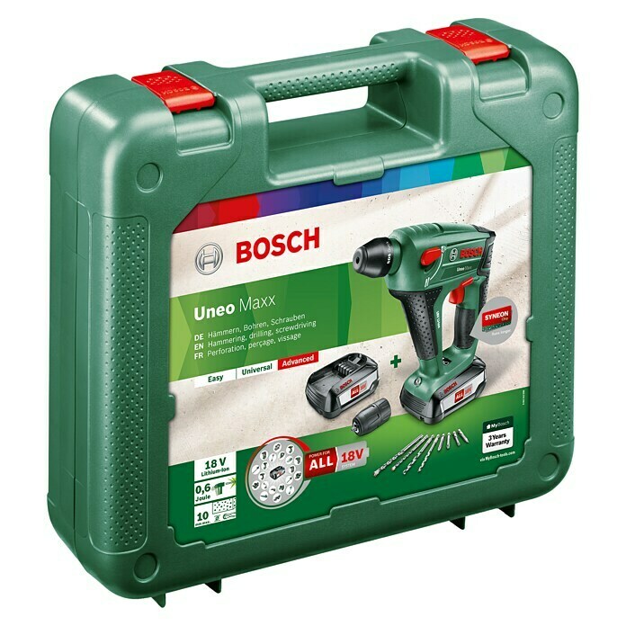 Bosch 18 V Power for All Akku-Bohrhammer Uneo Maxx18 V, Li-Ionen, 2 Akkus, Einzelschlagstärke: 0,6 J Unknown