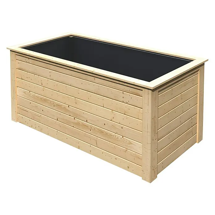 Karibu Hochbeet - 209 x 111 x 92 cm, Holz, Natur - Rechteckiger Pflanzkasten aus hellem Holz mit schwarzem Einsatz für den Garten oder die Terrasse.
