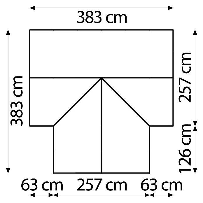 Vitavia Gewächshaus Campus - Außenmaß inkl. Dachüberstand (B x T): 383,4 x 383,3 cm, Material Seitenwand: Glas, 3 mm, Smaragd - Skizze