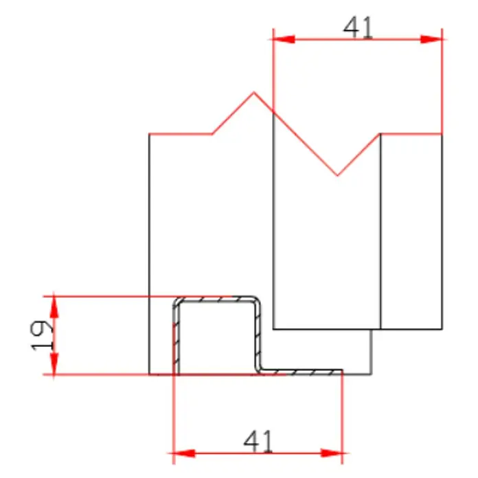 FM Türen Mehrzwecktür MZ41-07 - 99,5 x 201 cm, DIN Anschlag: Links, Anthrazit - Schema eines Metallprofils mit Maßangaben, das Design und präzise Dimensionen hervorhebt.
