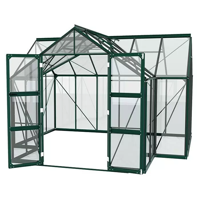 Vitavia Gewächshaus Campus - Außenmaß inkl. Dachüberstand (B x T): 383,4 x 383,3 cm, Material Seitenwand: Glas, 3 mm, Smaragd - Diagonale Ansicht