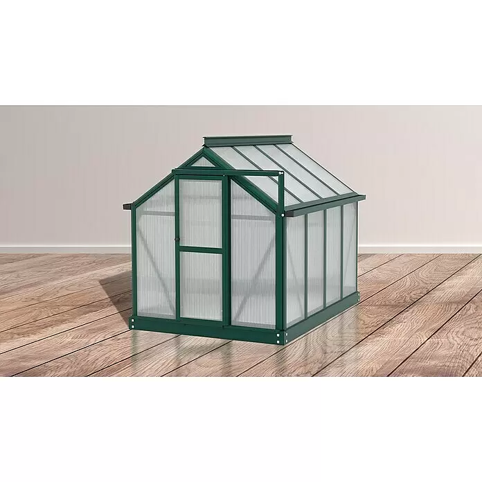 Vitavia Gewächshaus Merlin - Außenmaß inkl. Dachüberstand (B x T): 87,2 x 111,6 cm, Material Seitenwand: Kunststoff, 4 mm, Smaragd - Grünes Minigewächshaus mit lichtdurchlässigen Platten und dunkelgrünem Rahmen.