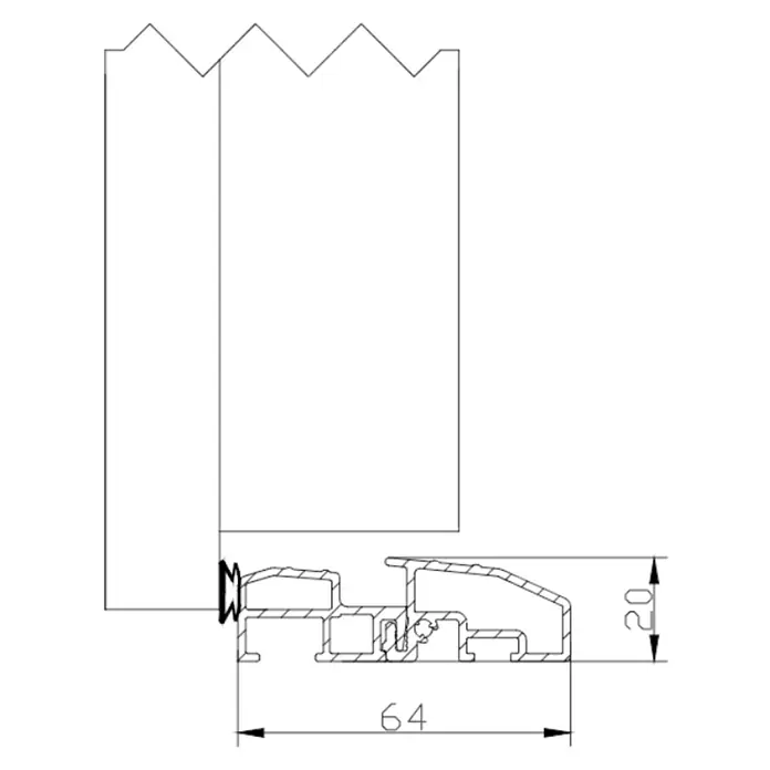 FM Türen Nebeneingangstür ATU68-520 - 90 x 207 cm, DIN Anschlag: Rechts, Weiß - Schematische Darstellung einer Türdichtung mit den Maßen 64 mm Breite und 20 mm Höhe.