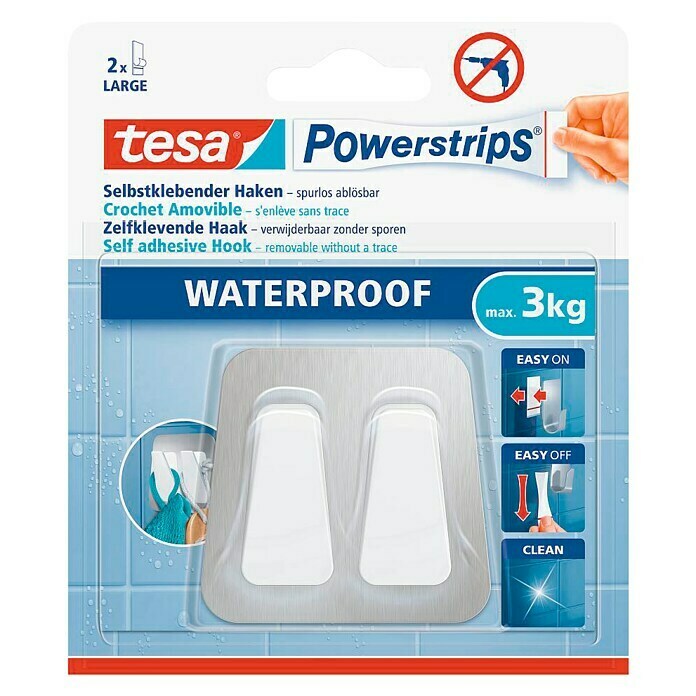 tesa Powerstrips Waterproof Doppelhaken (1 Stk., Metall/Kunststoff)
