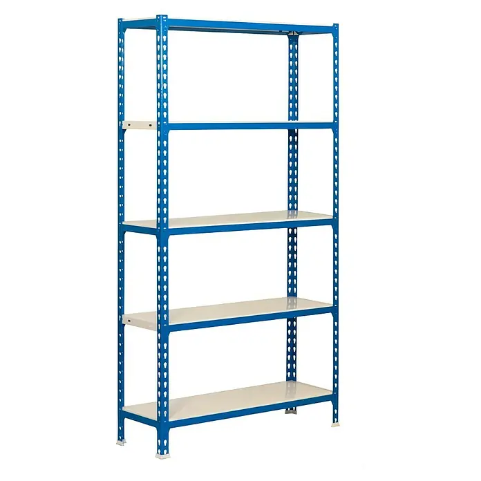Simonrack Simonclick Metallregal Simonclick Plus - H x B x T: 200 x 100 x 40 cm, Traglast pro Boden: 180 kg, Anzahl Böden: 5 Stk., Stecken, Blau/Weiß - Blaues Metallregal mit fünf Regalböden für Lagerung und Organisation in Werkstatt oder Lager.
