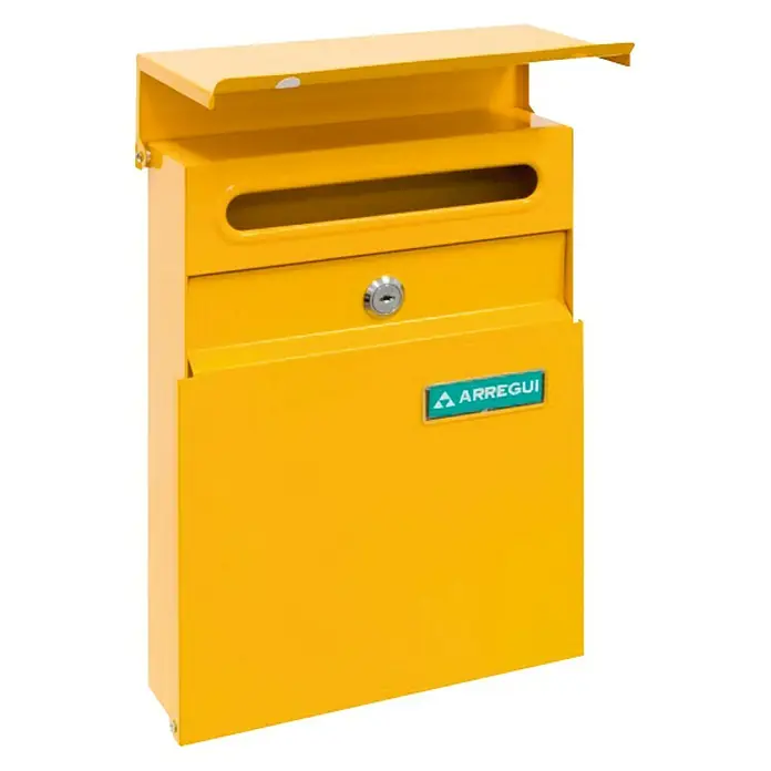 Arregui Line Buzón de pared E-68 - L x An x Al: 23 x 6,5 x 30,5 cm, Amarillo, Acero - Buzón amarillo Arregui para almacenamiento seguro del correo. Diseñado de forma práctica y robusta.