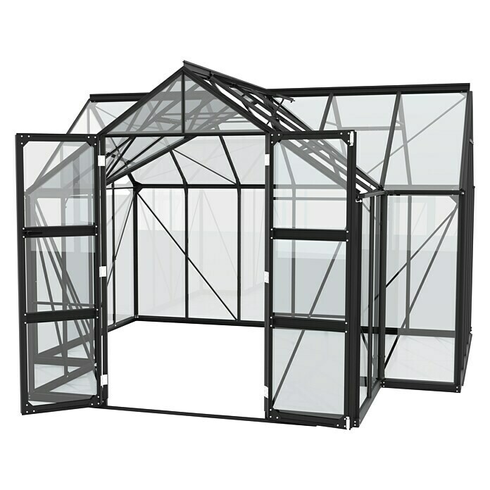 Vitavia Gewächshaus Campus (Außenmaß inkl. Dachüberstand (B x T): 383,4 x 383,3 cm, Material Seitenwand: Glas, 3 mm, Schwarz)