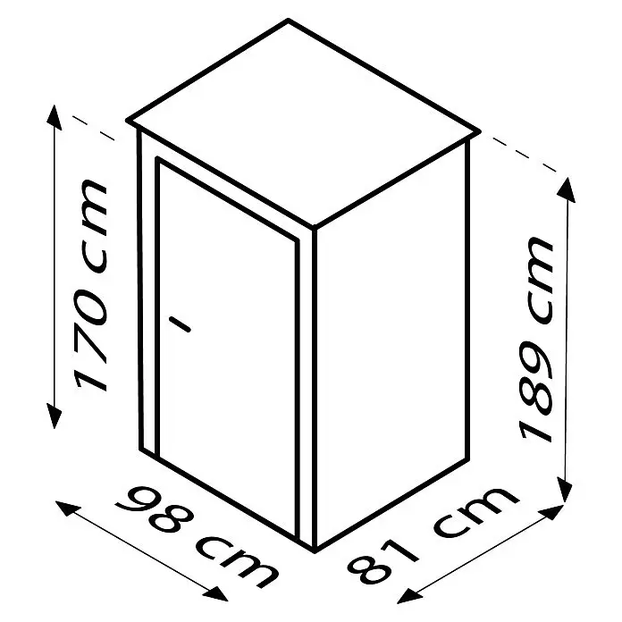 Vitavia Geräteschrank - 98 x 81 cm, Stahl, Anthrazit - Strichzeichnung eines Schranks mit Tür, Maße: 189 cm Höhe, 98 cm Breite, 81 cm Tiefe.