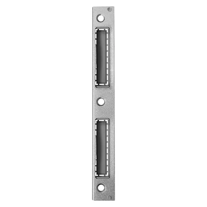 Stabilit Winkelblech - L x B x H: 170 x 20 x 8 mm, Metall - Schlüssellochbeschlag aus Metall. Die silberfarbene Türschild ist mit zwei Aussparungen und Befestigungslöchern versehen.
