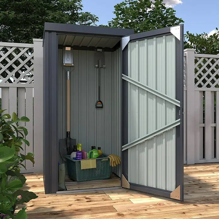 Vitavia Geräteschrank - 98 x 81 cm, Stahl, Anthrazit - Geräumiger Gartenschrank für Werkzeuge. Er bietet mit seinen Regalen und Haken viel Stauraum und Ordnung für Gartengeräte und -zubehör.