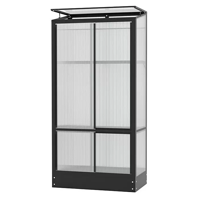 Vitavia Gewächshaus Stad - Außenmaß inkl. Dachüberstand (B x T): 81,2 x 42,8 cm, Material Seitenwand: Kunststoff, 4 mm, Schwarz - Diagonale Ansicht