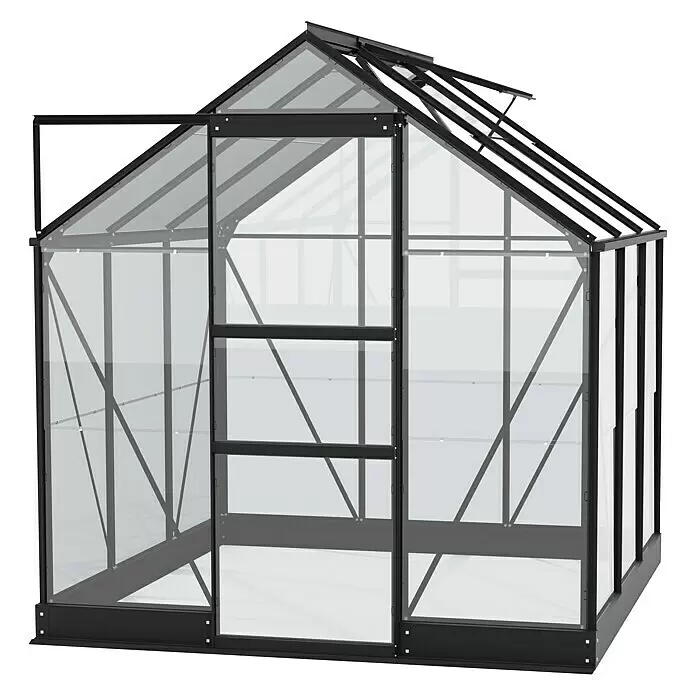 Vitavia Gewächshaus Eris 3800 - Außenmaß inkl. Dachüberstand (B x T): 23 x 198,8 cm, Material Seitenwand: Glas, 3 mm, Schwarz - Diagonale Ansicht