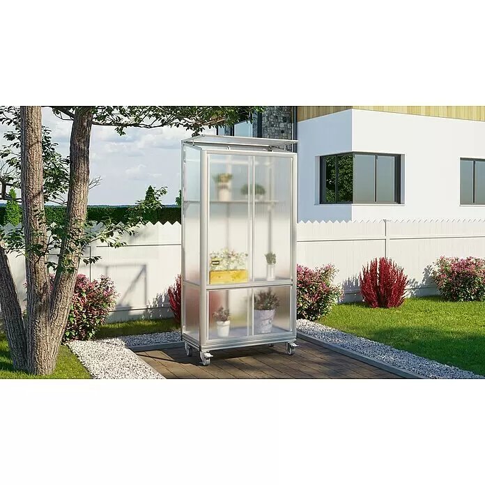 Vitavia Gewächshaus Stad - Außenmaß inkl. Dachüberstand (B x T): 81 x 42,8 cm, Material Seitenwand: Kunststoff, 4 mm, Aluminium, Mit Rollen - Stimmungsaufnahme
