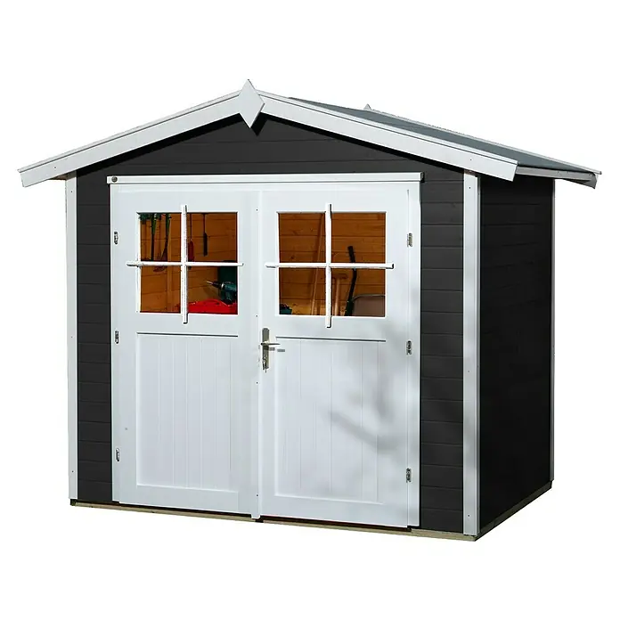 Weka Gartenhaus 224 - Außenmaß inkl. Dachüberstand (B x T): 280 x 233 cm, Holz - Ein geräumiges Gartenhaus mit Doppeltür und Fenstern, ideal für die Aufbewahrung von Gartengeräten und mehr. Das Häuschen bietet viel Stauraum.
