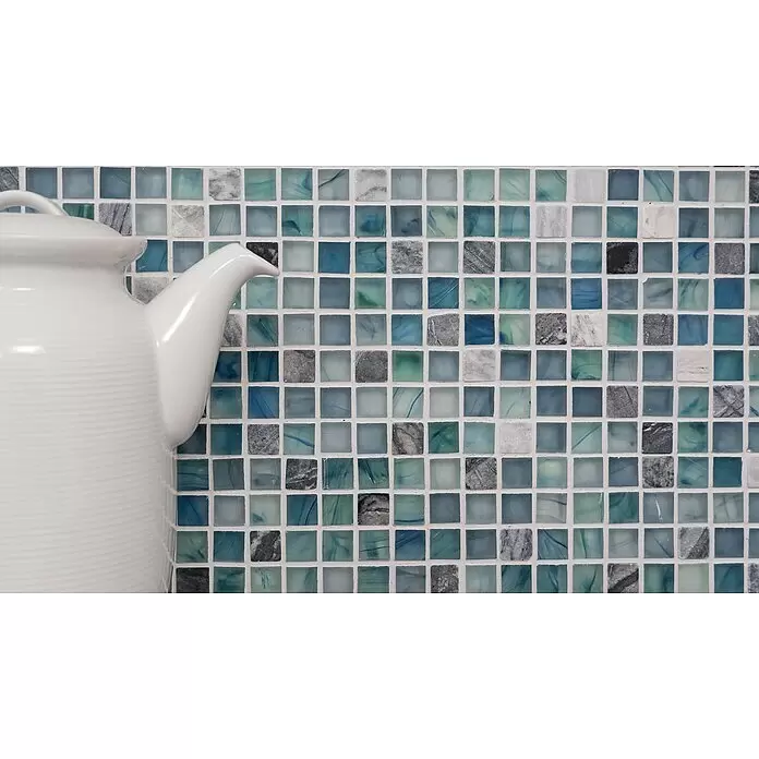 Mosaikfliese Quadrat Crystal Mix XCR 1501 - 29,5 x 29,5 cm, Grün/Blau, Glänzend - Stimmungsaufnahme