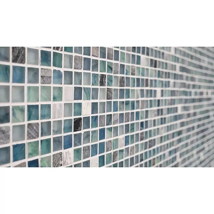 Mosaikfliese Quadrat Crystal Mix XCR 1501 - 29,5 x 29,5 cm, Grün/Blau, Glänzend - Detailaufnahme