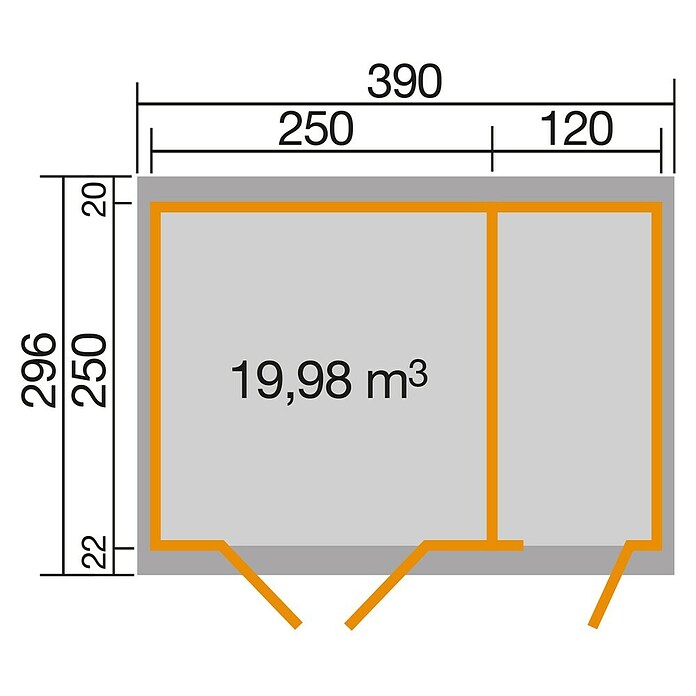 Weka Gartenhaus 254 (Außenmaß inkl. Dachüberstand (B x T): 390 x 295 cm, Holz, Graphitgrau/ Weiß) | BAUHAUS
