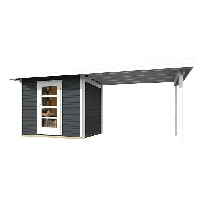 Weka Gartenhaus 172 - Außenmaß inkl. Dachüberstand (B x T): 575 x 314 cm, Holz - Ein modernes Gartenhaus mit Überdachung, ideal für zusätzlichen Stauraum und als stilvoller Unterstand im Außenbereich.