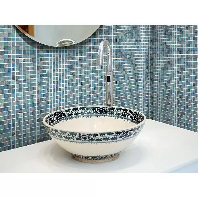 Mosaikfliese Quadrat Crystal Mix XCR 1501 - 29,5 x 29,5 cm, Grün/Blau, Glänzend - Stimmungsaufnahme
