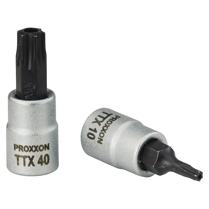 Proxxon Steckschlüsseleinsatz - TX 25 - Zwei Proxxon TTX Schraubendrehereinsätze, TTX 40 und TTX 10, in Silber. Für Schraubarbeiten in Werkstatt und Garage.