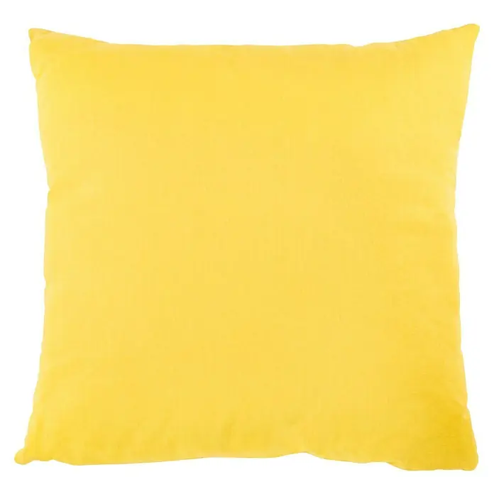 Kissen Kiki - Gelb, 45 x 45 cm, 100 % Baumwolle - Nahaufnahme eines quadratischen gelben Dekokissens, das eine warme und einladende Atmosphäre ausstrahlt. Ideal für Sofa oder Bett.