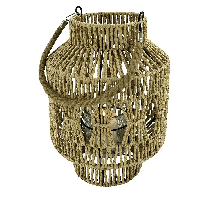 Windlicht Papiergeflecht - Ø x H: 24 x 36 cm, Natur - Attraktive, handgefertigte Laterne mit Seilumwicklung, die ein warmes Licht durch das Glasgefäß im Inneren wirft, ideal für gemütliche Abende.