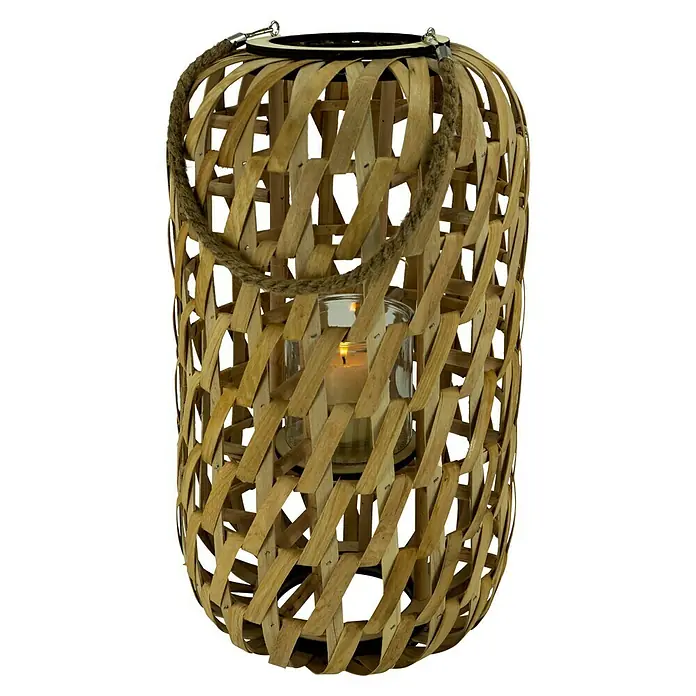 Windlicht - Ø x H: 31 x 55 cm, Natur - Laterne aus gewebtem Holz mit Kerze, ideal für eine gemütliche Atmosphäre im Haus oder im Garten. Dekorative Lampe.