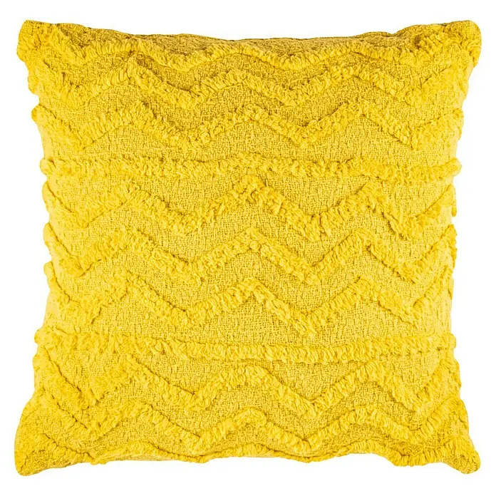 Kissen Ravi Mimosa - Gelb, 45 x 45 cm, 100 % Baumwolle - Gelbes Zierkissen mit Zickzackmuster für eine stilvolle und gemütliche Atmosphäre in jedem Raum.