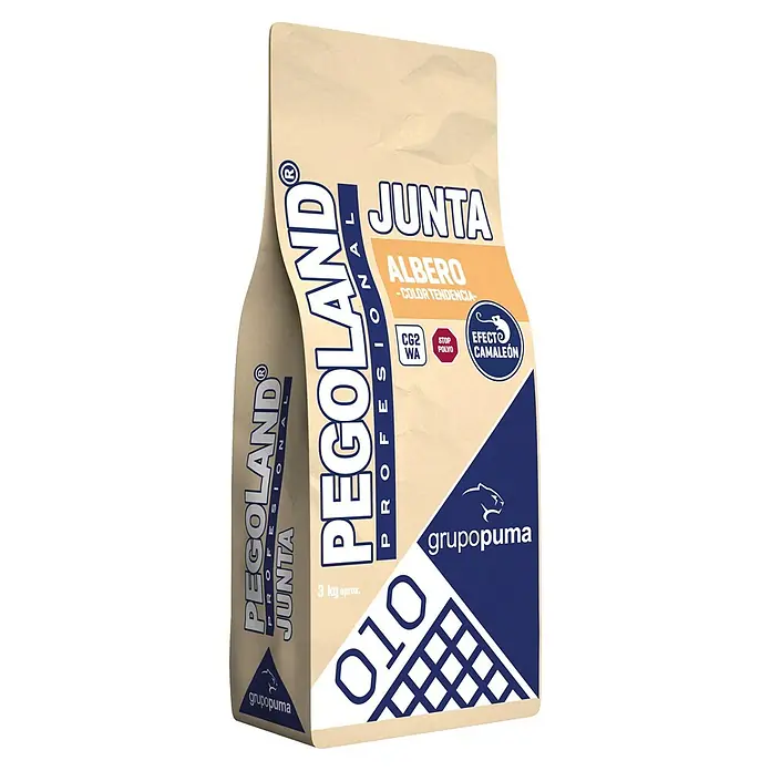 Grupo Puma Mortero para juntas Pegoland Profesional - Albero, 3 kg - Imagen del producto del envase PECOLAND JUNTA Albero, una lechada profesional para proyectos de construcción, que contiene 3 kg.