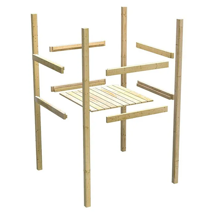 Karibu Kinderspielturm Lotti Set 52 - L x B x H: 264 x 454 x 291 cm, Natur/Rot - Hölzerne Spielplatzkonstruktion mit Plattform. Die Konstruktion besteht aus Pfosten und Balken und bietet viel Raum für kreatives Spielen.