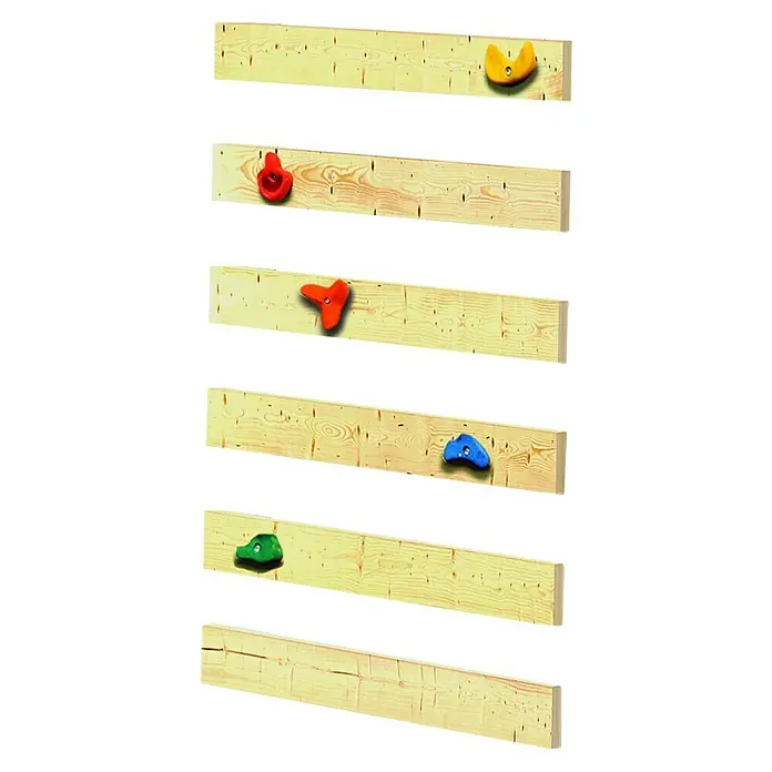Karibu Kinderspielturm Lotti Set 52 - L x B x H: 264 x 454 x 291 cm, Natur/Rot - Mehrfarbige Klettergriffe für Kinder an Holzbalken, ideal für Indoor-Kletterspaß und zur Förderung der kindlichen Entwicklung.