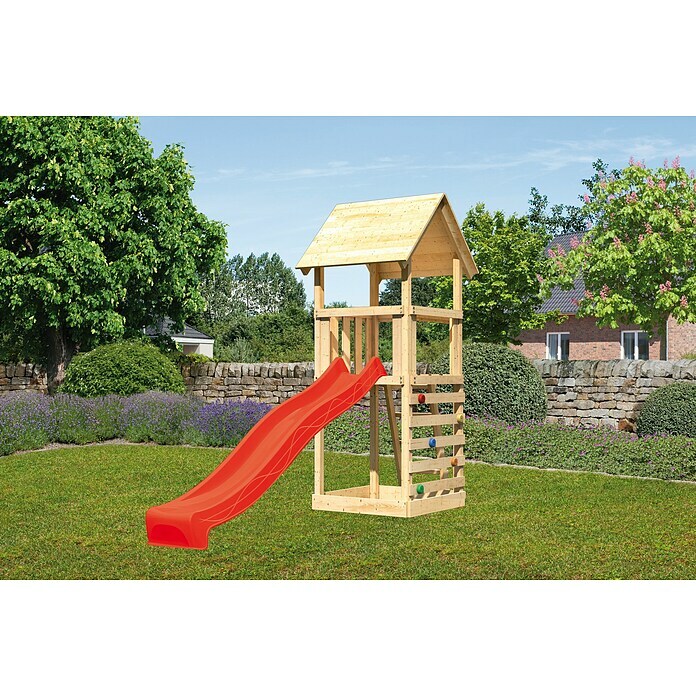 Karibu Kinderspielturm Lotti Set 18 (L x B x H: 107 x 107 x 291 cm, Natur/Rot) | BAUHAUS