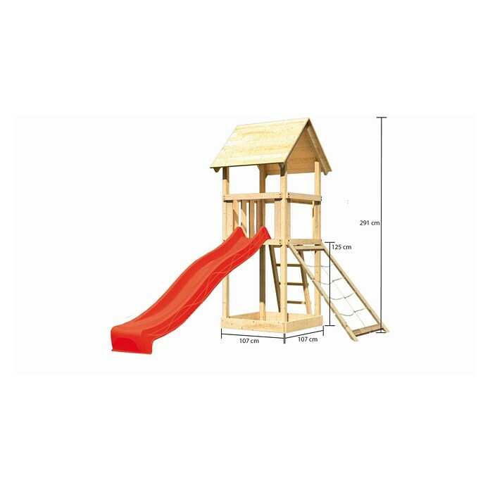 Karibu Kinderspielturm Lotti Set 16 (L x B x H: 107 x 107 x 291 cm, Natur/Rot) | BAUHAUS