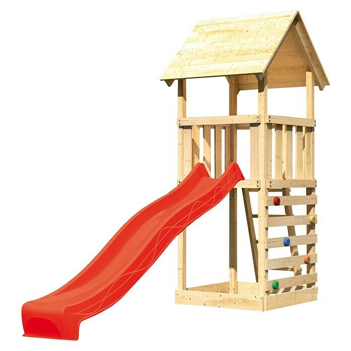 Karibu Kinderspielturm Lotti Set 18 (L x B x H: 107 x 107 x 291 cm, Natur/Rot) | BAUHAUS