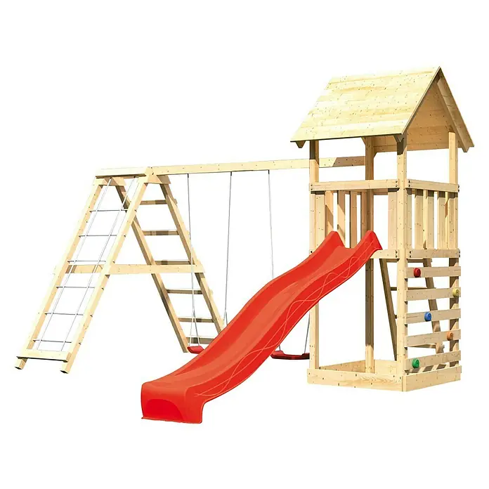 Karibu Kinderspielturm Lotti Set 38L x B x H: 267 x 415 x 291 cm, Natur/Rot