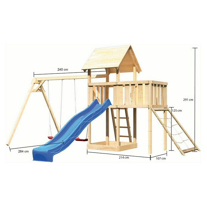 Karibu Kinderspielturm Lotti Set 47 (L x B x H: 264 x 454 x 291 cm, Natur/Blau) | BAUHAUS