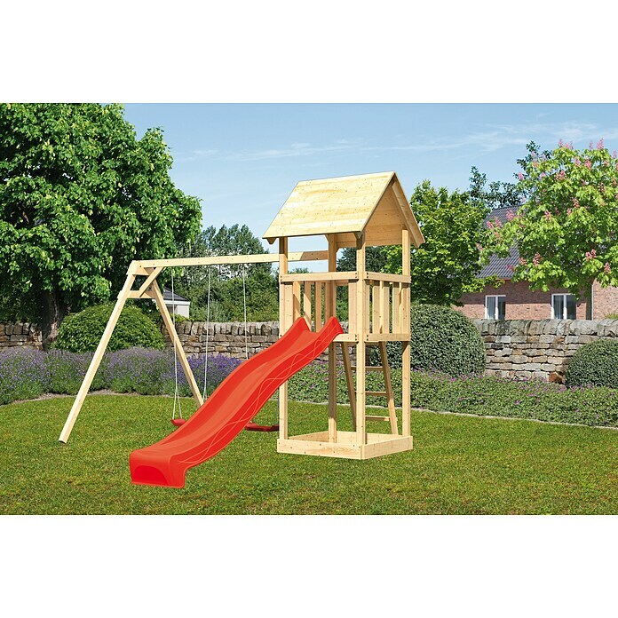 Karibu Kinderspielturm Lotti Set 10 (L x B x H: 264 x 347 x 291 cm, Natur/Rot) | BAUHAUS